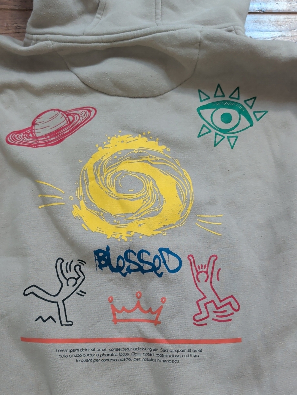Keep Life Simple Create 2MRW Graphic Hoodie - Tan with Multicolor Prints - Picture 6 of 10